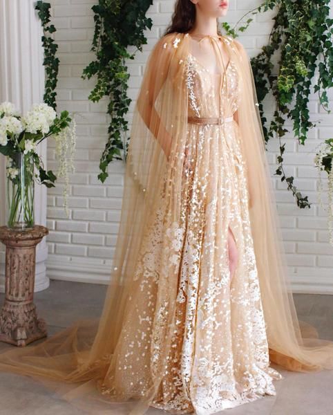 Lira's Lace and Tulle Dream Gown | Teuta Matoshi White And Gold Dresses, Teuta Matoshi, Champagne Prom Dress, Gold Dresses, Spaghetti Strap Prom Dress, Beige Dresses, Dress Spaghetti, Gorgeous Gowns, Party Gowns