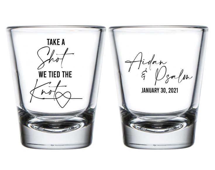 two personalized shot glasses with names on them