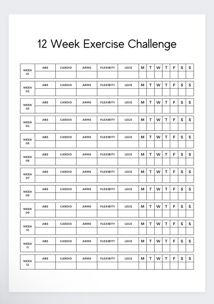 the 12 week exercise challenge is shown in black and white