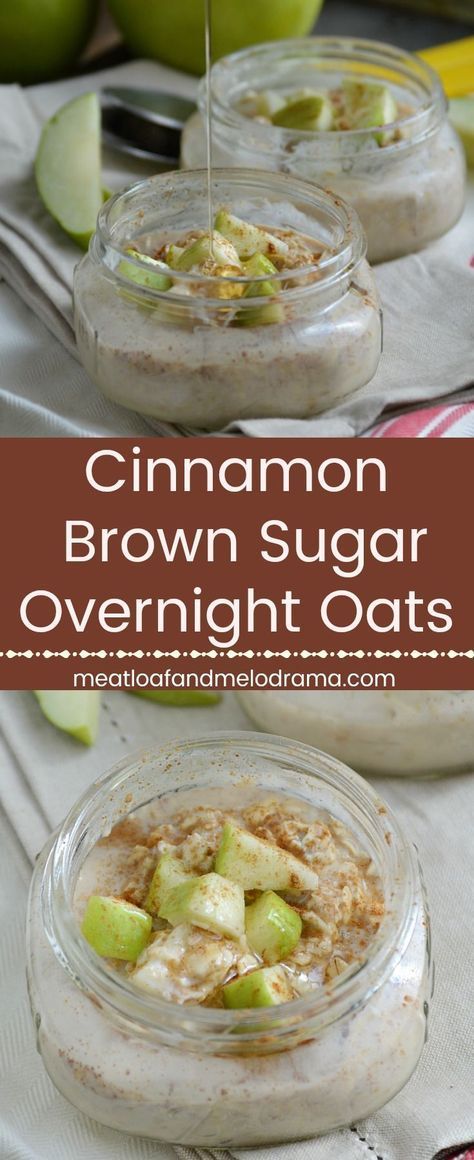 cinnamon brown sugar overnight oats with apples in the background