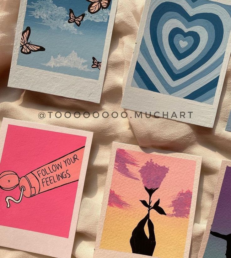 four different greeting cards with hearts and flowers on them