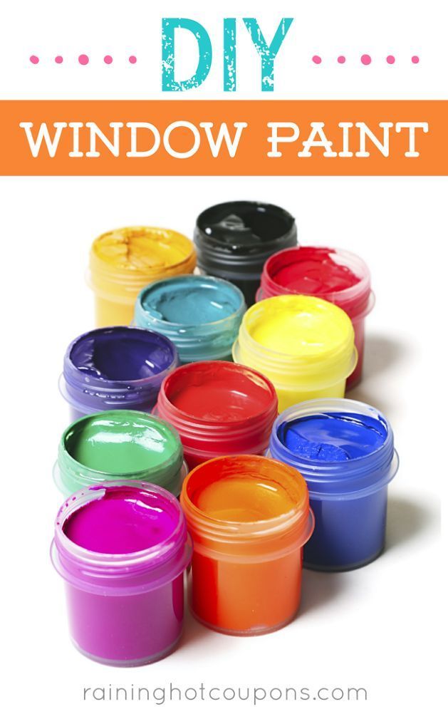 colorful paint buckets with the words diy window paint