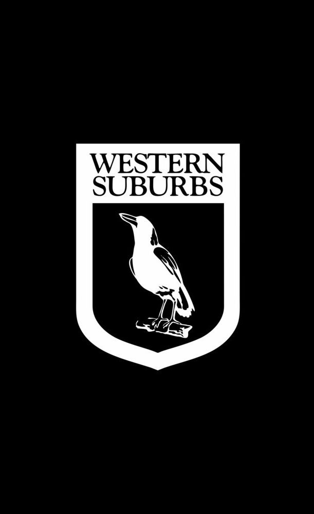 the western suburbs logo is shown on a black background with white letters and a bird