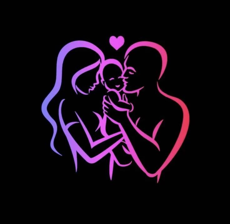 the silhouette of two people hugging each other with a heart in the middle on a black background