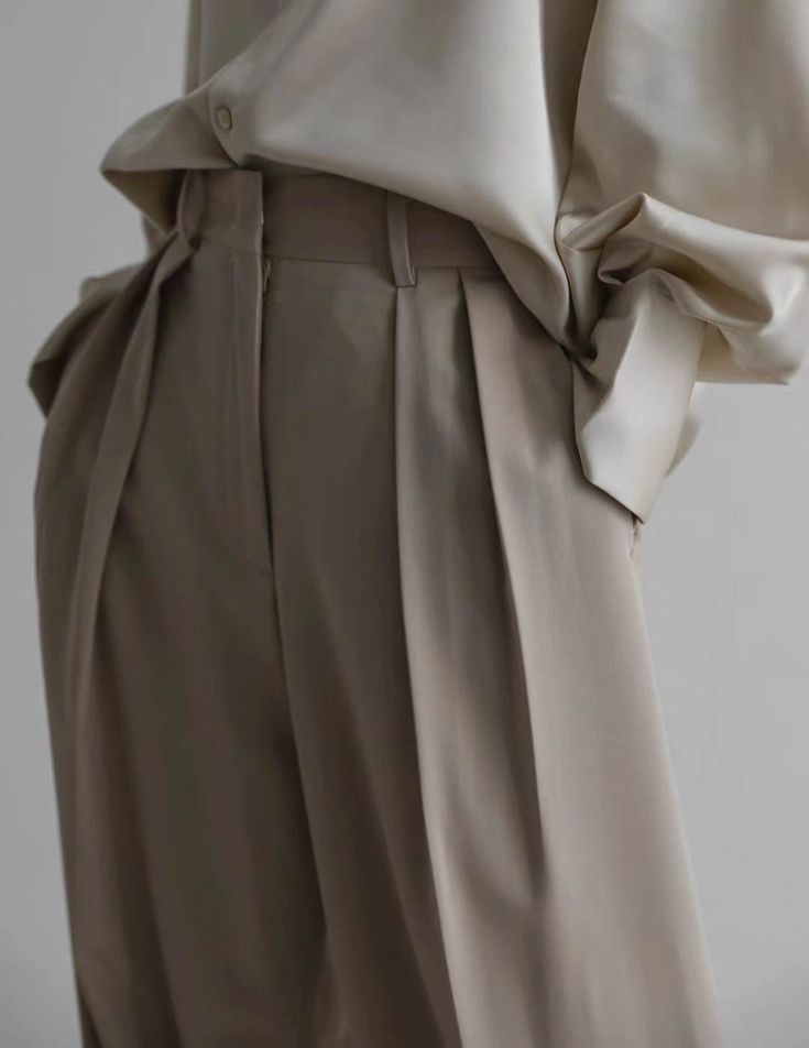 Pleated long length trousers - High waisted, straight wide leg- Double front pleat- Belt loops- Tab and zip closure- Side slit pockets- Small Waist 27", Length 43.5", Rise 13", Inseam 31.5"- Med Waist 29", Length 44.5", Rise 13.5", Inseam 32.5"- Polyester 72%, Rayon 22%, Wool 4%, Span 2%- Dry clean- Imported Big Pants, Masculine Fashion, Wide Trousers, Balloon Sleeve Blouse, Stylish Pants, Pleated Trousers, Suit Trousers, Beige Cardigan, Ribbed Turtleneck