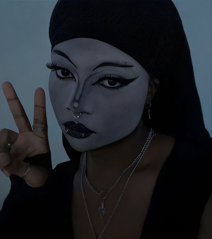 Trad Goth Pride Makeup, White Goth Clothes, Trad Goth Makeup Black Women, Goth Makeup Without White Base, Trade Goth Makeup, Goth Lashes, Black Trad Goth, Goth Eyeliner Designs, Trad Goth Makeup Men