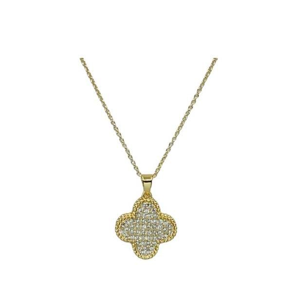 14k Gold Fill Necklace with CZ Pave Clover Clover Necklace, Gold Diamond, Gold Filled, Gold Necklace, Gold