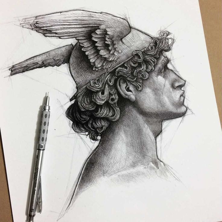 a drawing of a man with a bird on his head