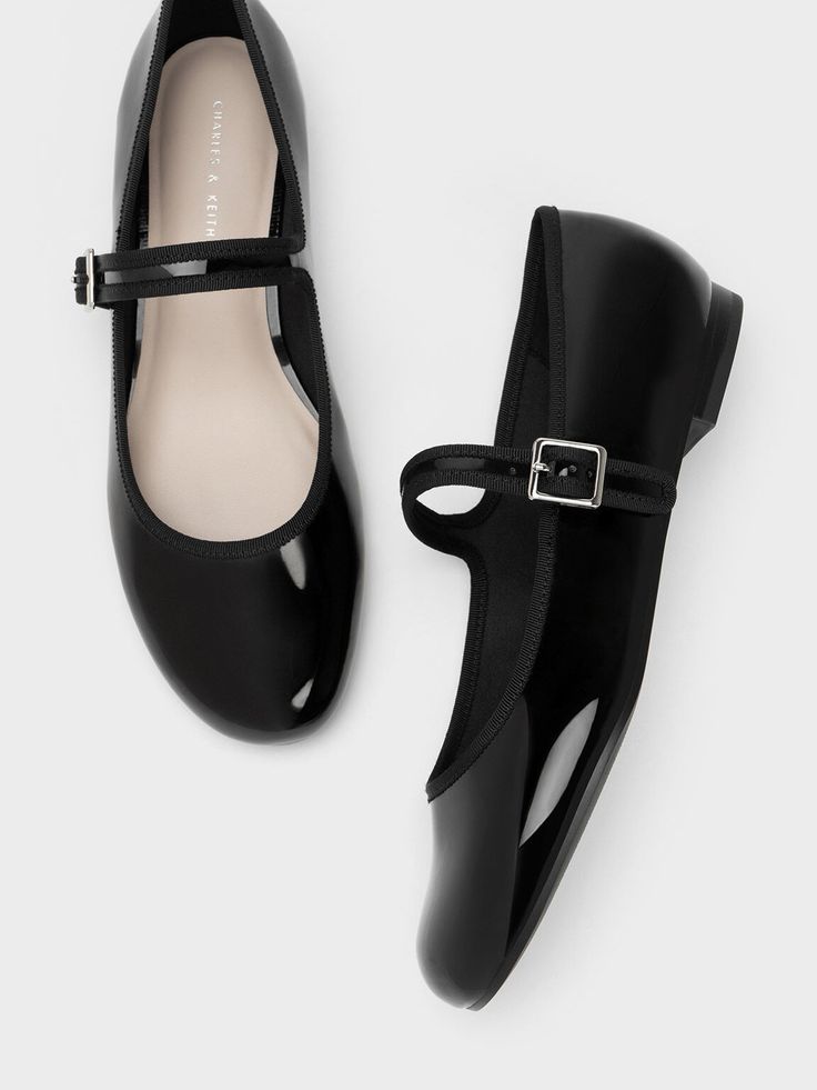 Black Patent Buckled Mary Jane Flats - CHARLES & KEITH US Black Penny Loafers, Patent Mary Janes, Feminine Shoes, Shiny Shoes, Diy Clothes And Shoes, Preppy Chic, Patent Shoes, Faux Leather Heels, Charles Keith