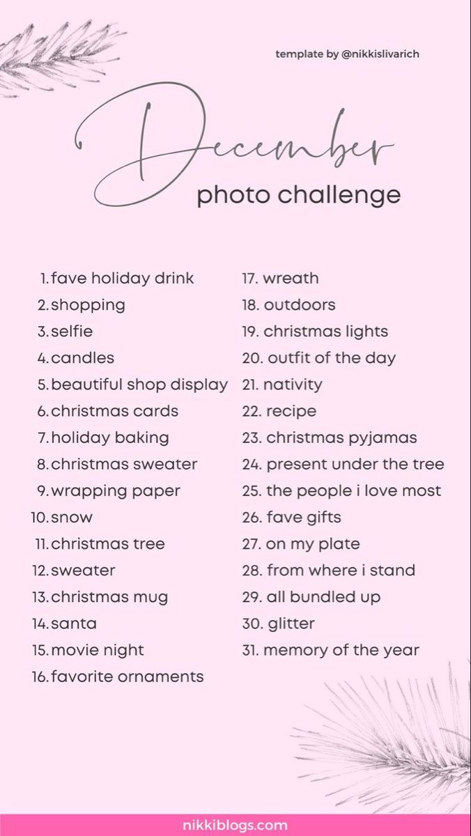 a christmas photo challenge is shown with the words'december'in white and pink