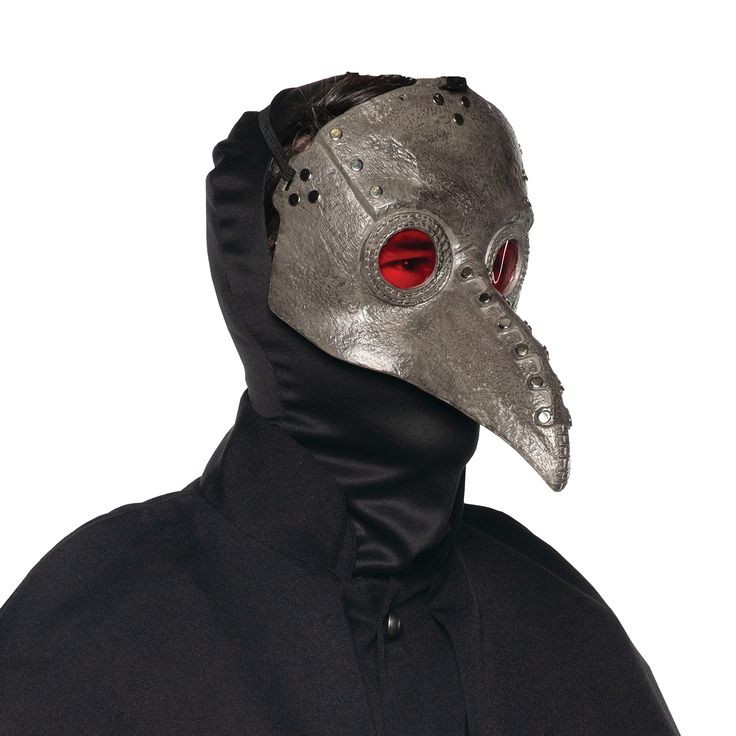 a man wearing a mask with red eyes and a black hood on his head is standing in front of a white background