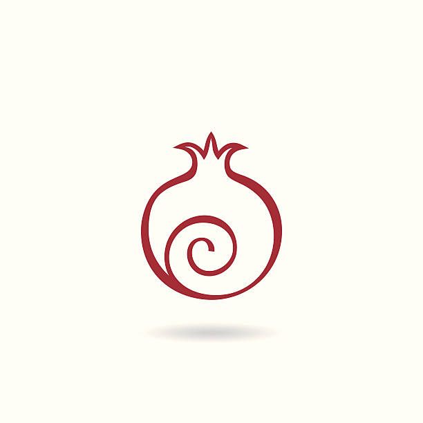 a red pomegranate on a white background with the letter s in the middle