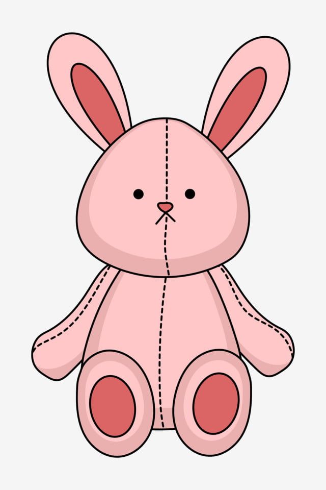 a pink bunny stuffed animal sitting on top of a white background, with one eye open