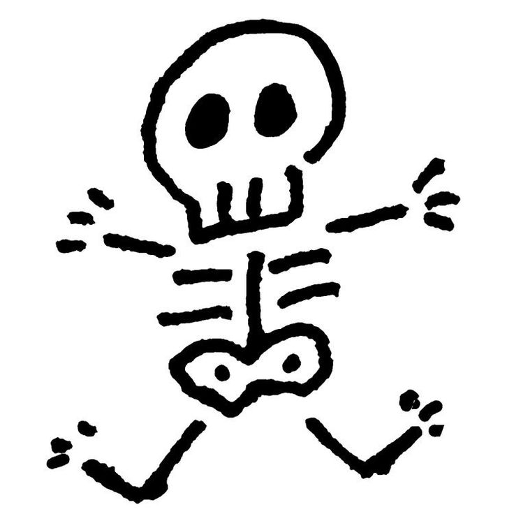 a black and white drawing of a skeleton