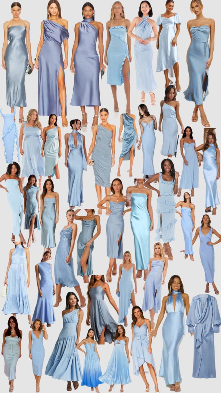 many different types of women in blue dresses