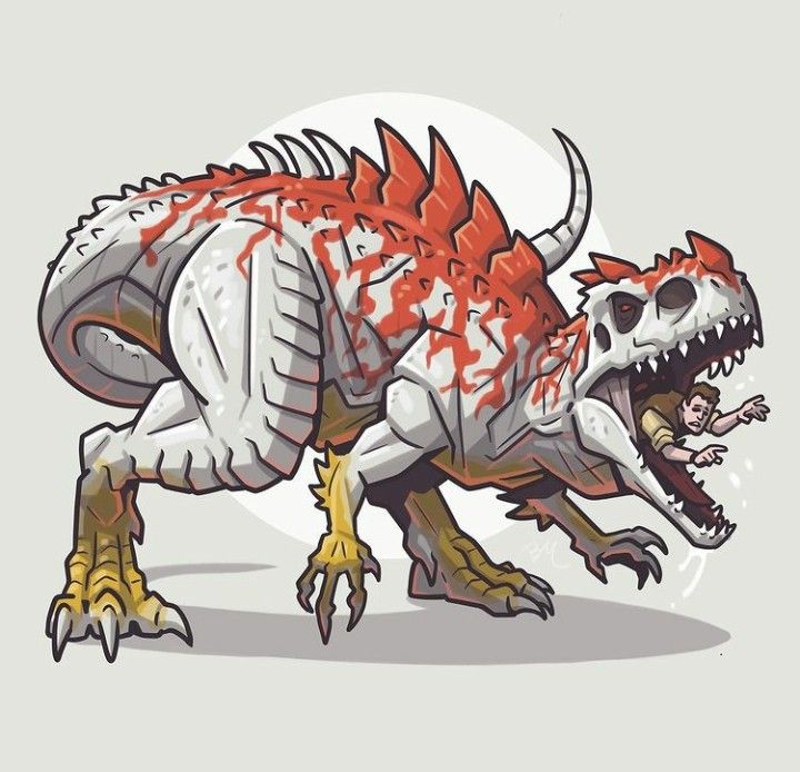 an image of a dinosaur with red and white paint