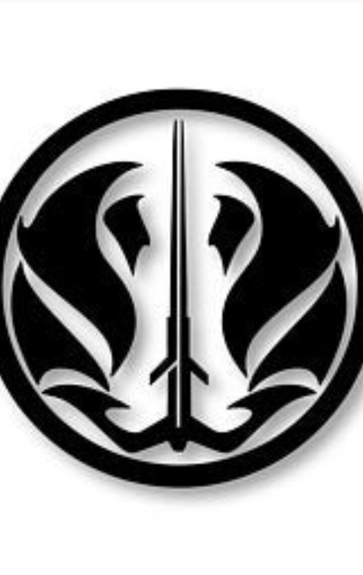 the star wars logo is shown in black and white, with two swords sticking out of it