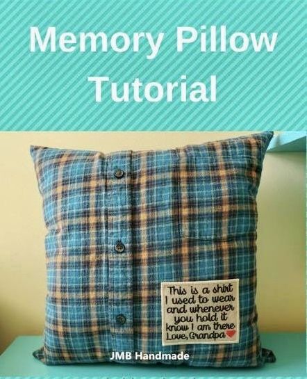 a pillow that is sitting on top of a blue table with the words memory pillow