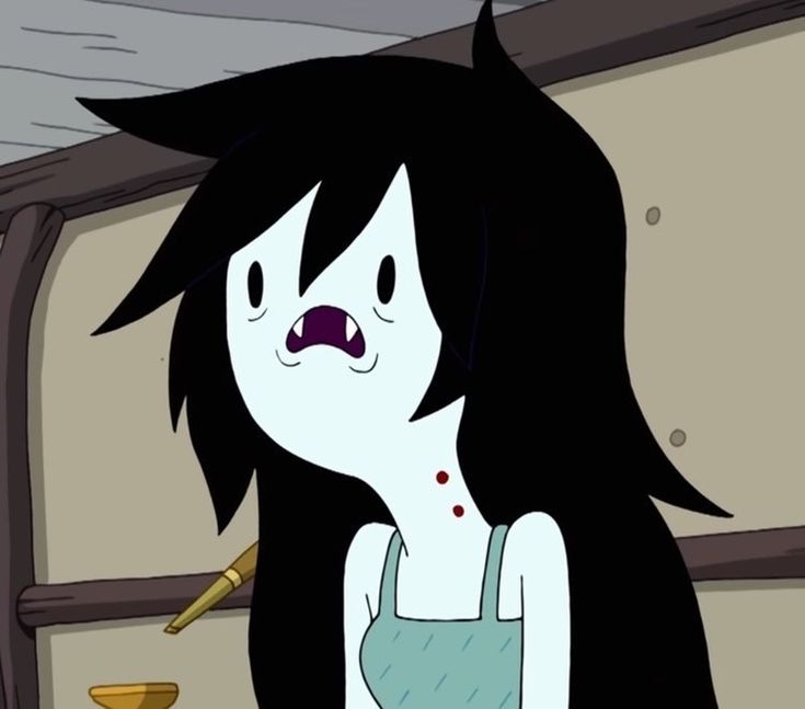 a cartoon girl with black hair holding a knife in her hand