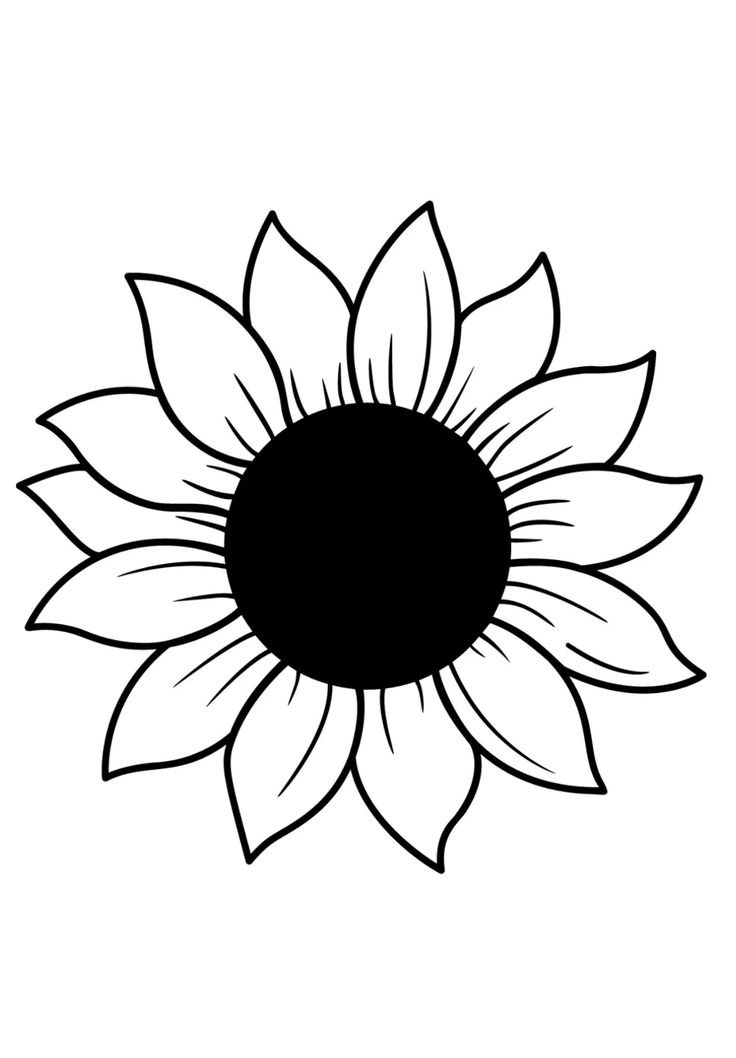 a black and white drawing of a sunflower