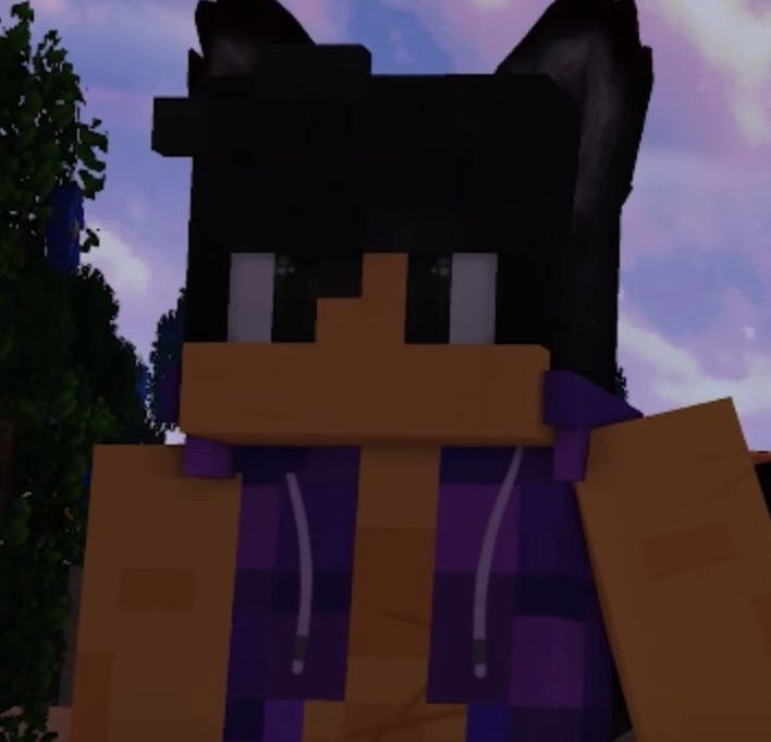 an image of a minecraft cat that is standing in front of some trees and clouds