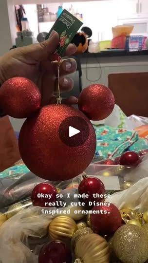 someone is holding up some christmas ornaments in their hand and the caption reads okay, so made these really cute disney inspired ornaments