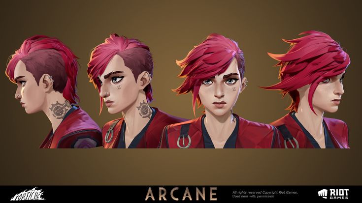 some red hair and piercings are featured in this character model sheet for the game arcane