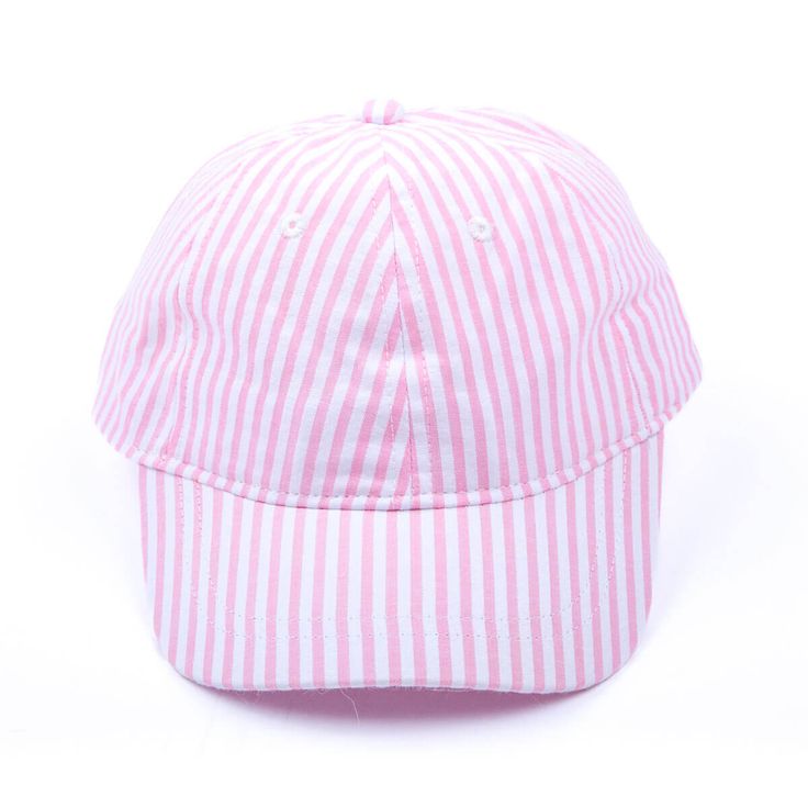 This Stripe Kids Hat is the perfect way to keep your little one from getting too much sun while still letting them have some fun! With UPF 50+ protection, this cap helps ensure your toddler stays safe in the sun. Available in pink and light blue to suit your styles, you can personalize it with a monogram for that extra special touch. Adjustable Fit Hats With Upf 50+ For Playtime, Adjustable Cotton Hats With Uv Protection, Playful Cotton Hats With Upf 50+, Playful Cotton Hat With Upf 50+, Spring Hats With Uv Protection And Curved Visor, Pink Summer Baseball Cap, Spring Curved Visor Hat With Uv Protection, Casual Pink Snapback Hat For Vacation, Playful Cotton Baseball Cap For Spring