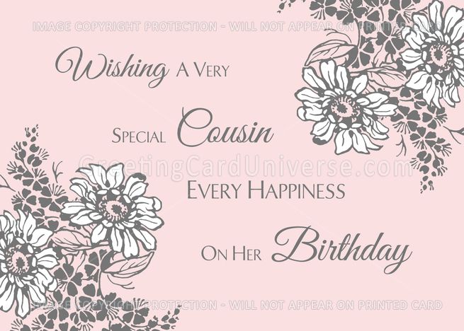 Cousin Happy Birthday Card - Pink Grey Floral card Happy Birthday Goddaughter, Birthday Goddaughter, Happy Birthday Godmother, Birthday Greetings For Daughter, Sister Happy Birthday, Creative Birthday Cards, Happy Birthday Celebration, Birthday Wishes Messages, Happy Birthday Wishes Cards