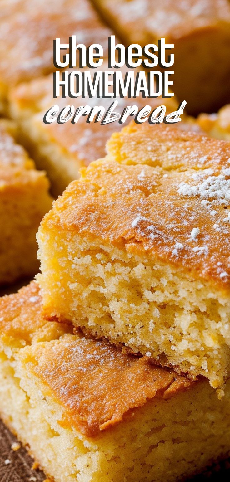 the best homemade cornbread is cut in half and stacked on top of each other