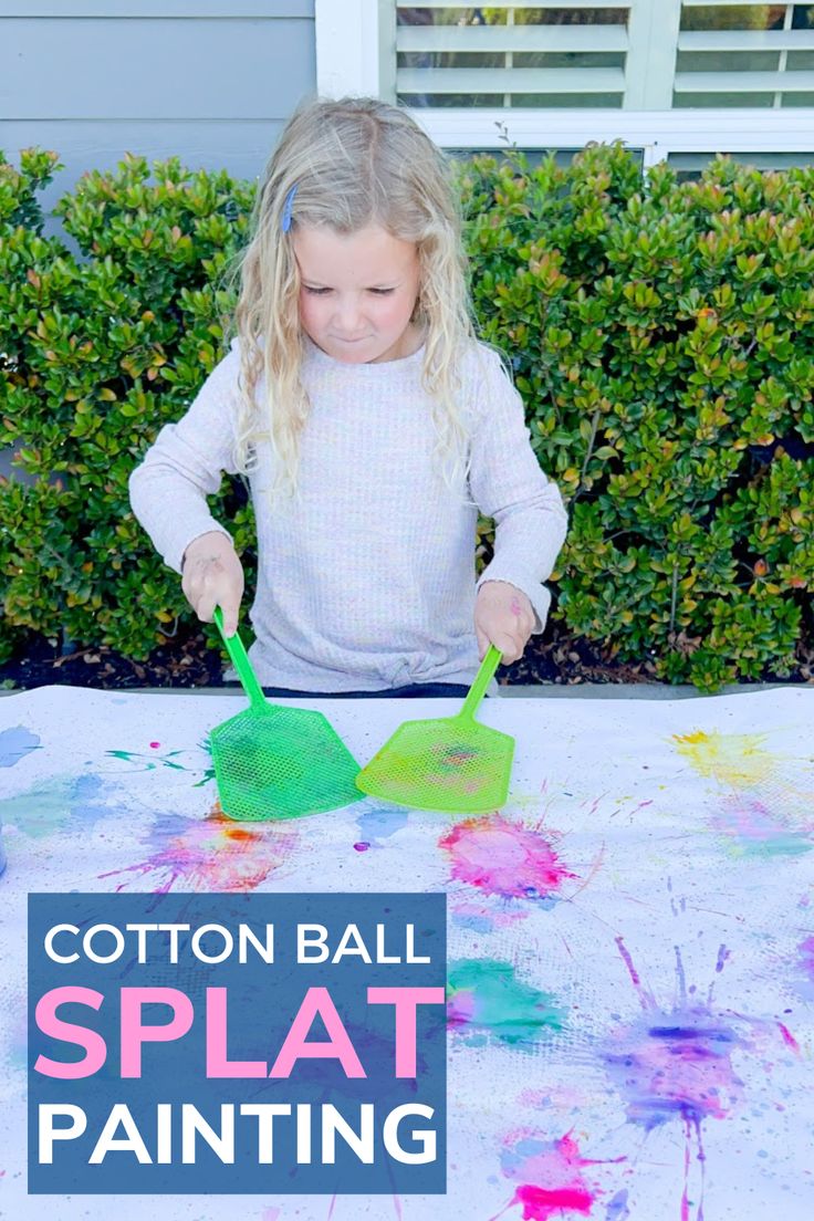 Cotton Ball Splat Painting - Toddler Approved Cotton Ball Activities, Splat Painting, Trains Preschool, Cotton Ball Crafts, Craft Activities For Toddlers, Toddler Daycare, Kindergarten Art Projects, Art Activities For Toddlers, Messy Art