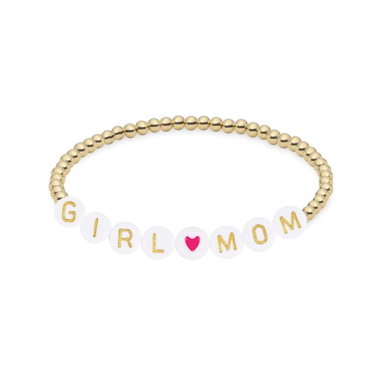 Are you a proud mom? We can't think of a better way to celebrate that than with the Girl or Boy Mom Initial Bracelet. Featuring luxe 3mm gold filled beads and sleek white acrylic initial beads with gold detailing, the Girl or Boy Mom Initial Bracelet is perfect for those who like their jewelry with an extra special personal touch. Whether worn alone or mixed in among your other Jaimie Nicole favorites, this adorable initial bracelet is sure to become a staple in your daily wardrobe. Please note: Personalized Rose Gold Beaded Bracelets, Hypoallergenic Beaded Bracelets For Birthday, Hypoallergenic Beaded Bracelets For Birthdays, Trendy White Name Bracelet For Mother's Day, Trendy White Stretch Bracelet For Mother's Day, Gold Name Bracelet With Letter Beads, Gold Beaded Name Bracelet, Customizable Gold Beaded Bracelets, Trendy White Charm Bracelet For Mother's Day