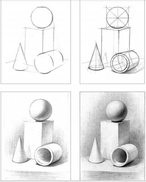 four different types of shapes are shown in this drawing lesson for beginners to learn how to draw