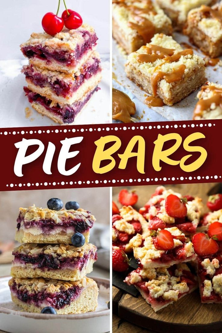 there are many different pictures of pie bars on this page, including one with blueberries and the other with strawberries