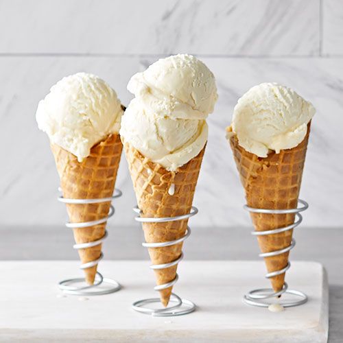 three cones of ice cream sitting on top of each other