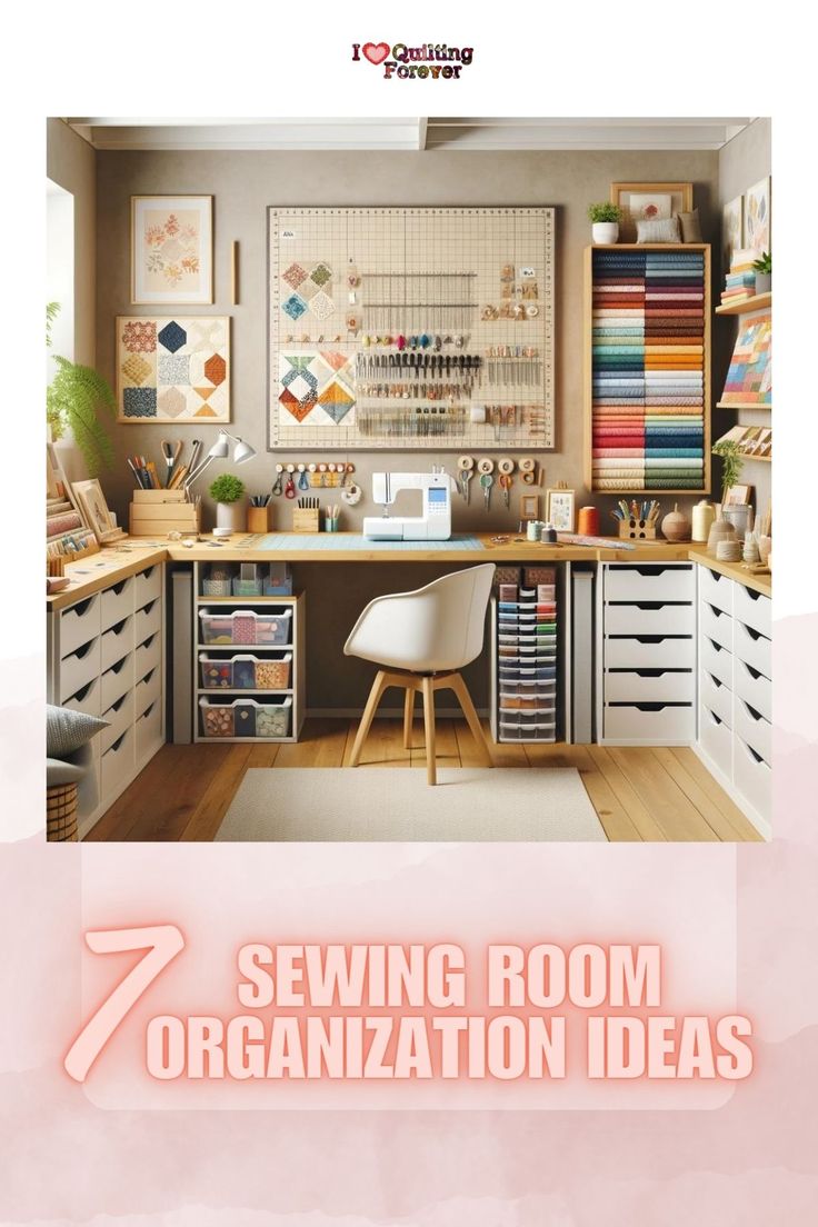 a sewing room with lots of crafting supplies