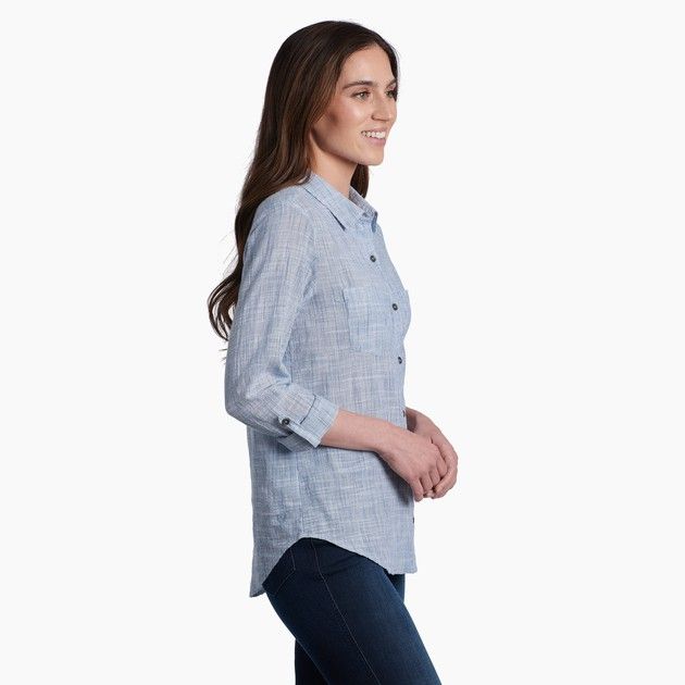 Adele™ in Women's Long Sleeve | KÜHL Clothing Effortless Shirt With Rolled Sleeves For Everyday, Everyday Button-up Shirt With Rolled Sleeves, Versatile Shirt With Shirttail Hem, Versatile Button-up Shirt, Everyday Shirt With Shirttail Hem And Placket, Everyday Shirt With Rolled Sleeves And Shirttail Hem, Everyday Shirt With Placket And Shirttail Hem, Shirt With Rolled Sleeves And Shirttail Hem, Versatile Relaxed Fit Shirt For Business Casual