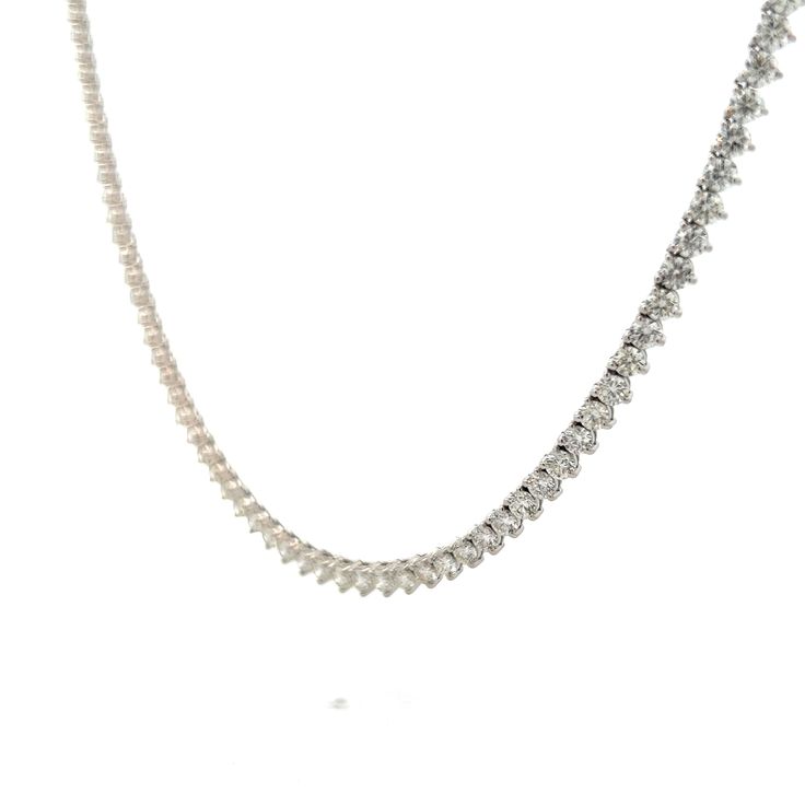 Add some sparkle to your look with this diamond necklace. Crafted from 14 karat white gold, this piece features 114 round brilliant cut diamonds totaling 16.60 carats. Each diamond, measuring 3.4 mm, is carefully chosen for its VS2 clarity and H color, ensuring symmetry across the piece. The three-prong basket settings secure the diamonds while allowing their natural beauty to shine. Platinum Rose Gold, Sapphire Solitaire, Shop Engagement Rings, Brilliant Diamond, Round Brilliant Cut Diamond, Brilliant Cut Diamond, Pave Diamonds, Round Brilliant, Shop Necklaces