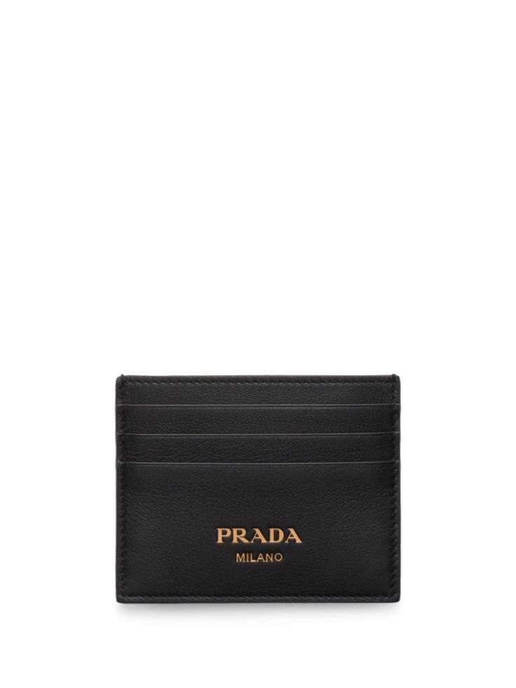 black leather grained texture logo stamp to the front rectangle shape card slots Texture Logo, Leather Cardholder, Prada Logo, Logo Stamp, Card Holder Leather, Rectangle Shape, Purse Wallet, Card Slots, Slots