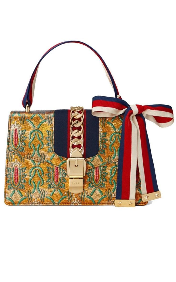 Gucci Sylvie Multicolor Brocade Bag | Runway Catalog Gucci Sylvie, Tas Bahu, Gucci Mini, Gucci Crossbody Bag, Gucci Purse, White Shoulder Bag, Gucci Crossbody, Gold Brocade, White Handbag