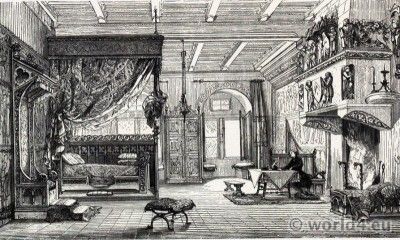 an old drawing of a living room with furniture