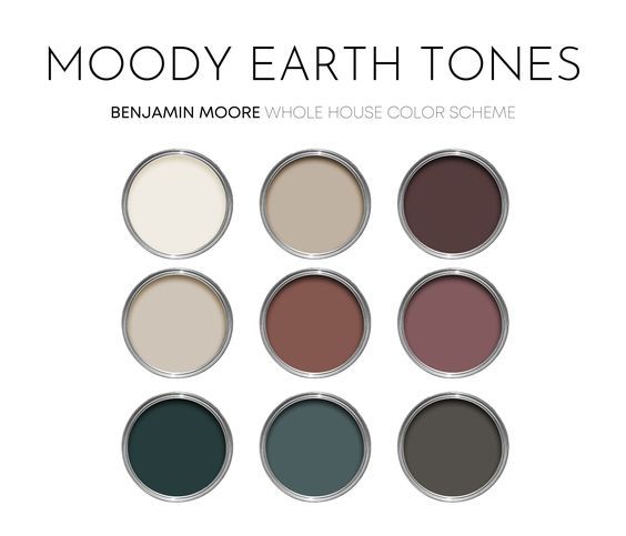 the color scheme for mood earth tones is shown in various shades and sizes, including dark brown