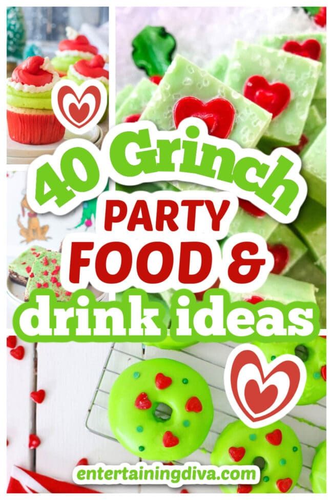 Grinchmas Party Snacks, Grinch Foods For Kids, Grinch Christmas Brunch Ideas, Christmas Themed Party Food Ideas, Grinch Xmas Party Ideas, Grinch Food Ideas Snacks, Grinch Snacks For School, Grinchmas Party Food Ideas, Grinchmas Brunch Ideas