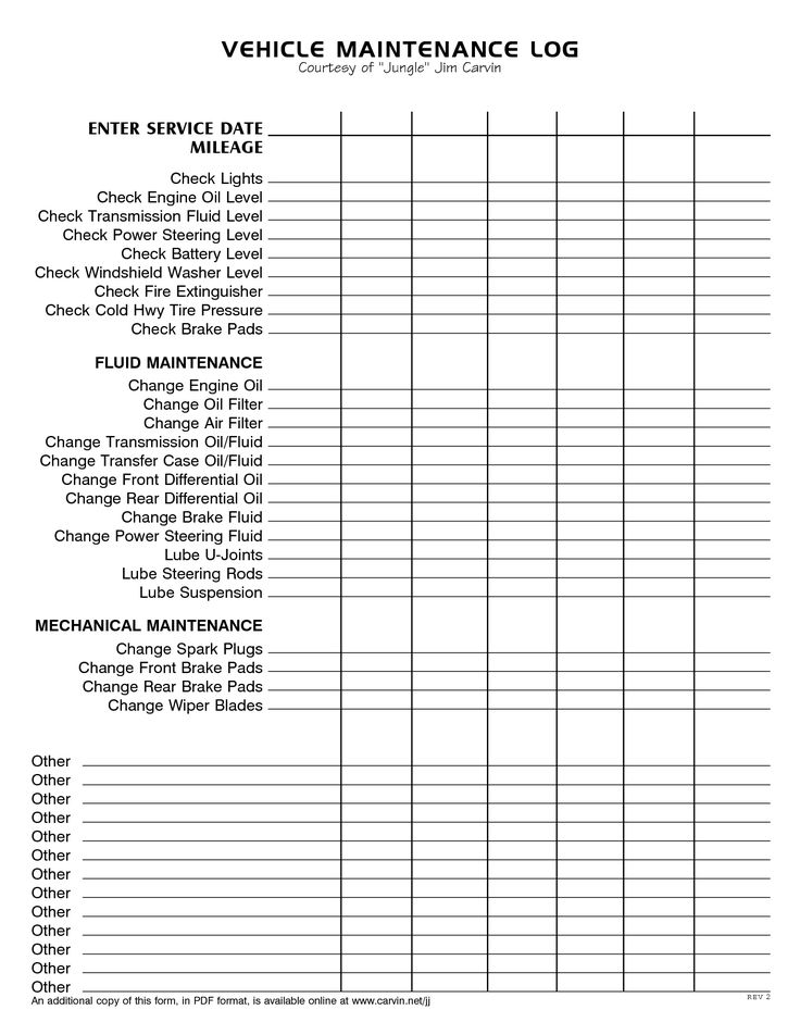 the vehicle maintenance log is shown in this image, it shows that there are many important items