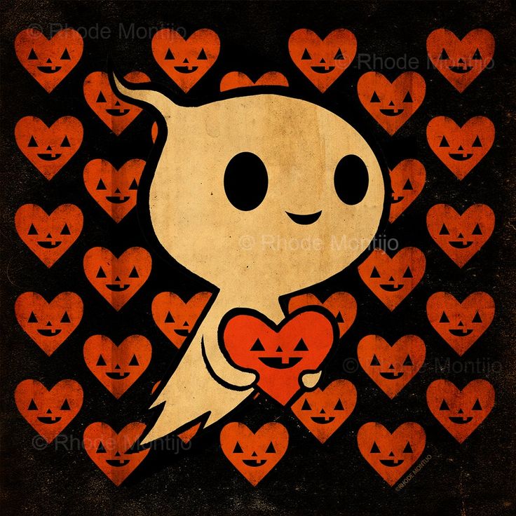 an image of a cartoon character holding a heart with lots of pumpkins in the background