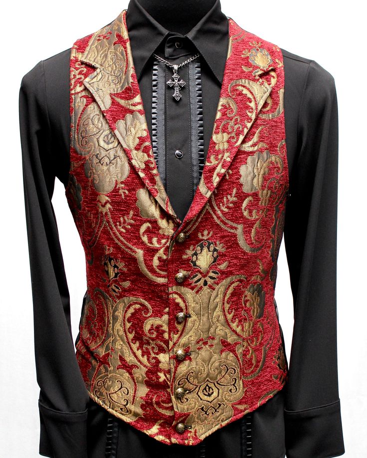 Shrine of Hollywood ARISTOCRAT VEST - Red/Gold Tapestry Gold Vest Suits, Red And Gold Suit Men, Red And Gold Suit, Aristocrat Vest, Red Waistcoat, Red Tapestry, Victorian Gentleman, Gold Suit, Gold Tapestry