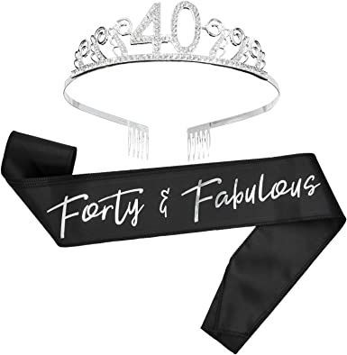 40th Birthday Sash and Tiara for Women's Gift, Forty and Fabulous Party Decorations (Black Satin) Forty And Fabulous Party, Party Decorations Black, Forty And Fabulous, 40th Birthday Party Decorations, Silver Foil Printing, Birthday Tiara, Birthday Sash, 40th Birthday Decorations, Happy 40th Birthday