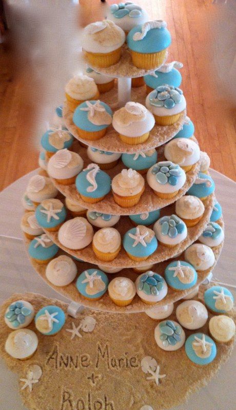 cupcakes are stacked on top of each other in the shape of a christmas tree