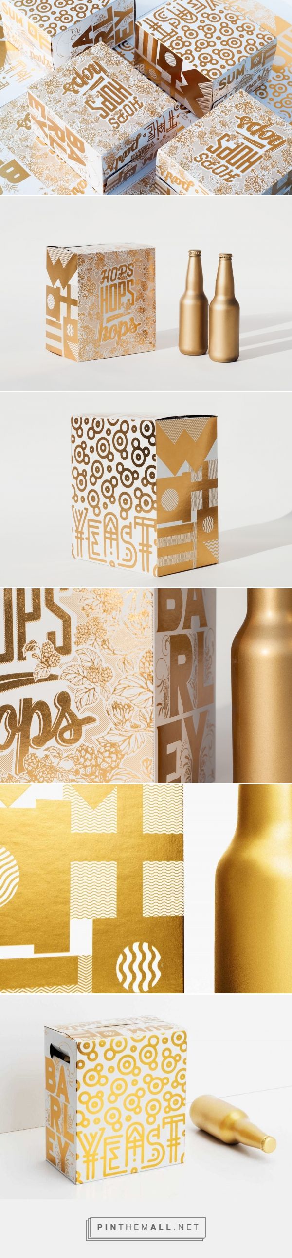 an assortment of gold and white packaging designs