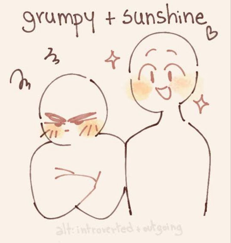 a drawing of two people with the words grumpy and sunshine